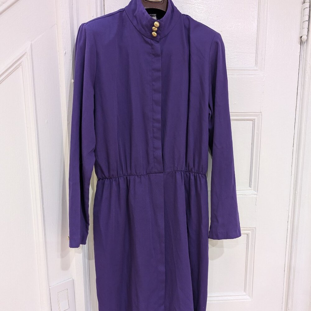 Bedford Fair Women's Purple High Neckline Dress Long Sleeves Size 14